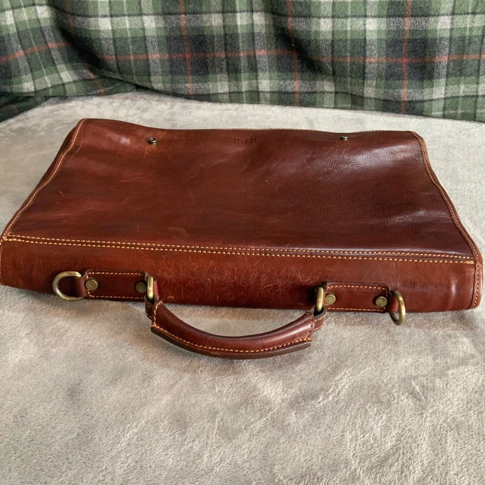 BuccioPalermo Italian Brown Leather Messenger Bag Briefcase Satchel RFR Monogram